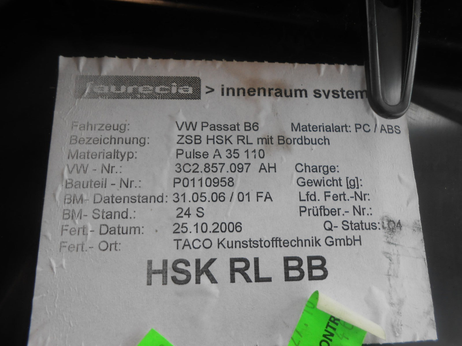VW VOLKSWAGEN PASSAT B6 3C (MK5) NS PASSENGER SIDE GLOVEBOX 3C2857097AH