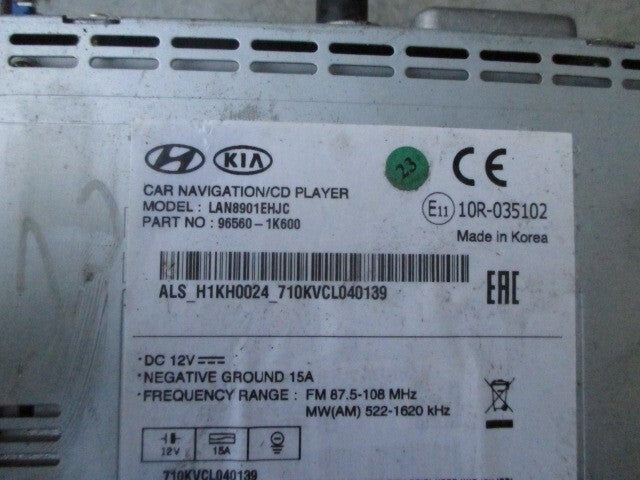 HYUNDAI IX20 2018 RADIO CD PLAYER STEREO HEAD UNIT 965601K600