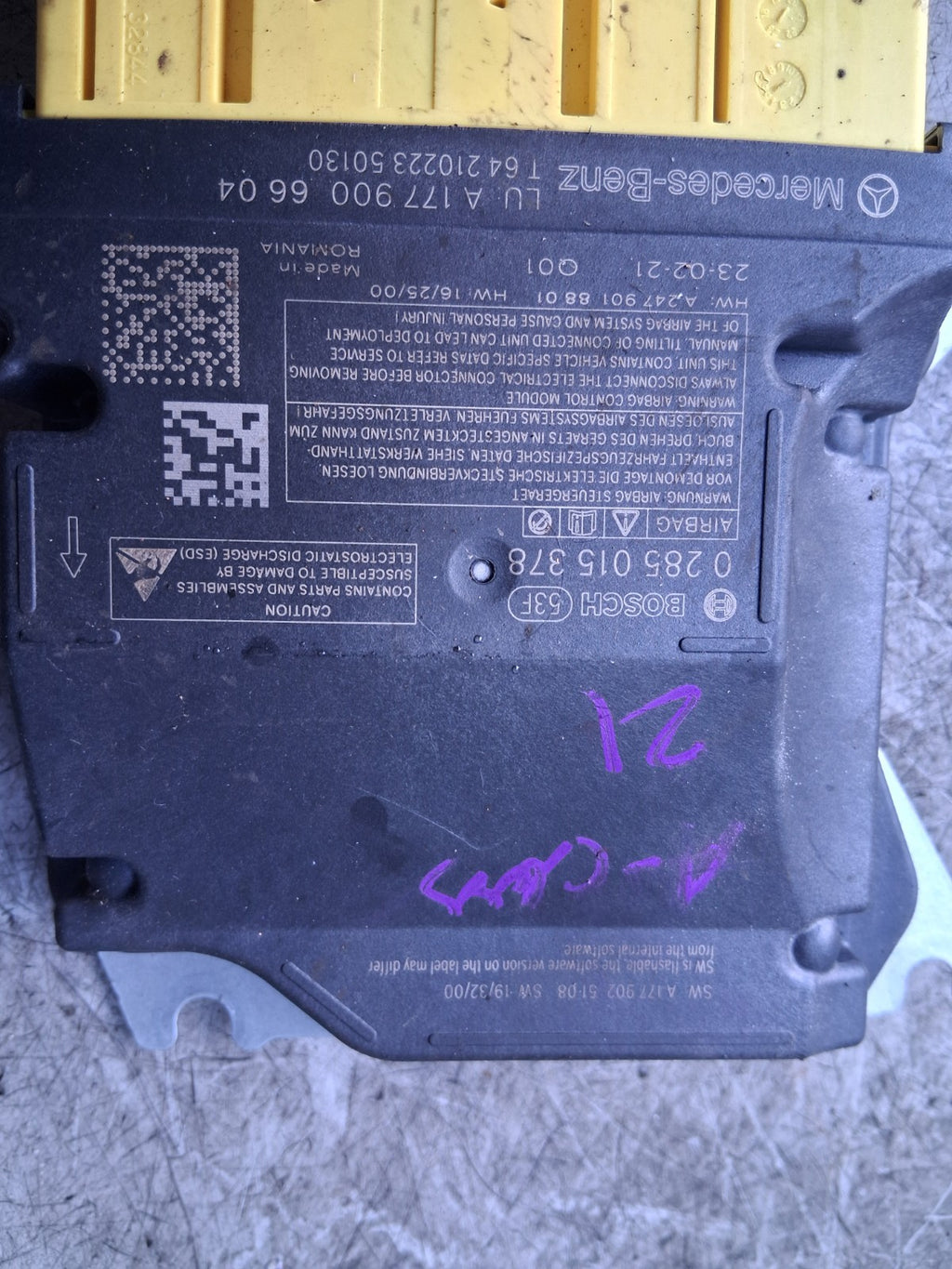 2021 MERCEDES BENZ A CLASS AIRBAG CONTROL MODULE ECU A2479018801