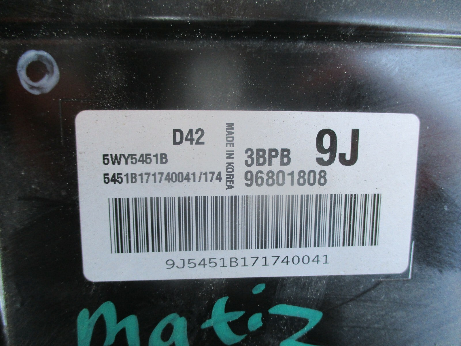 DAEWOO CHEVROLET MATIZ 2007 PETROL 1.0 ECU ENGINE CONTROL UNIT 96801808 3BPB 9J