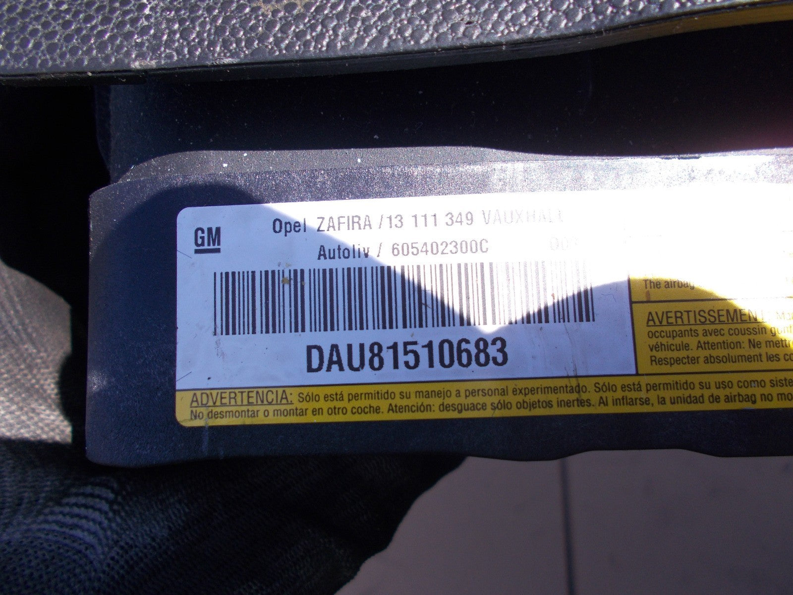 2008 VAUXHALL ZAFIRA DESIGN 1.9 CDTI  DRIVERS STEERING WHEEL AIR BAG 13111349