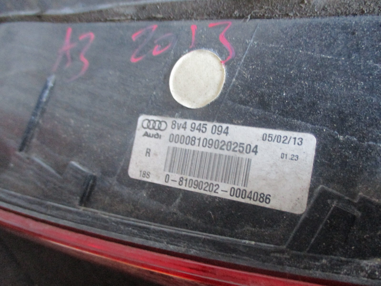 AUDI A3 8V 2013 OSR DRIVER SIDE REAR INNER TAIL LIGHT 8V4945094
