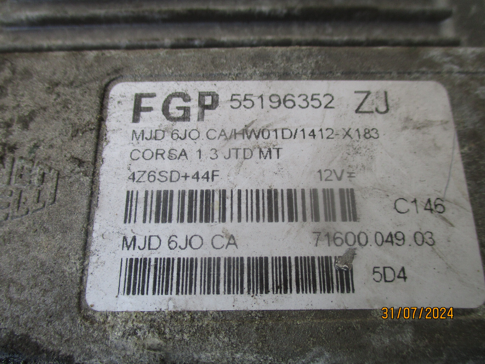 2005 VAUXHALL CORSA C 1.3CDTI  ENGINE CONTROL UNIT 55196352ZJ