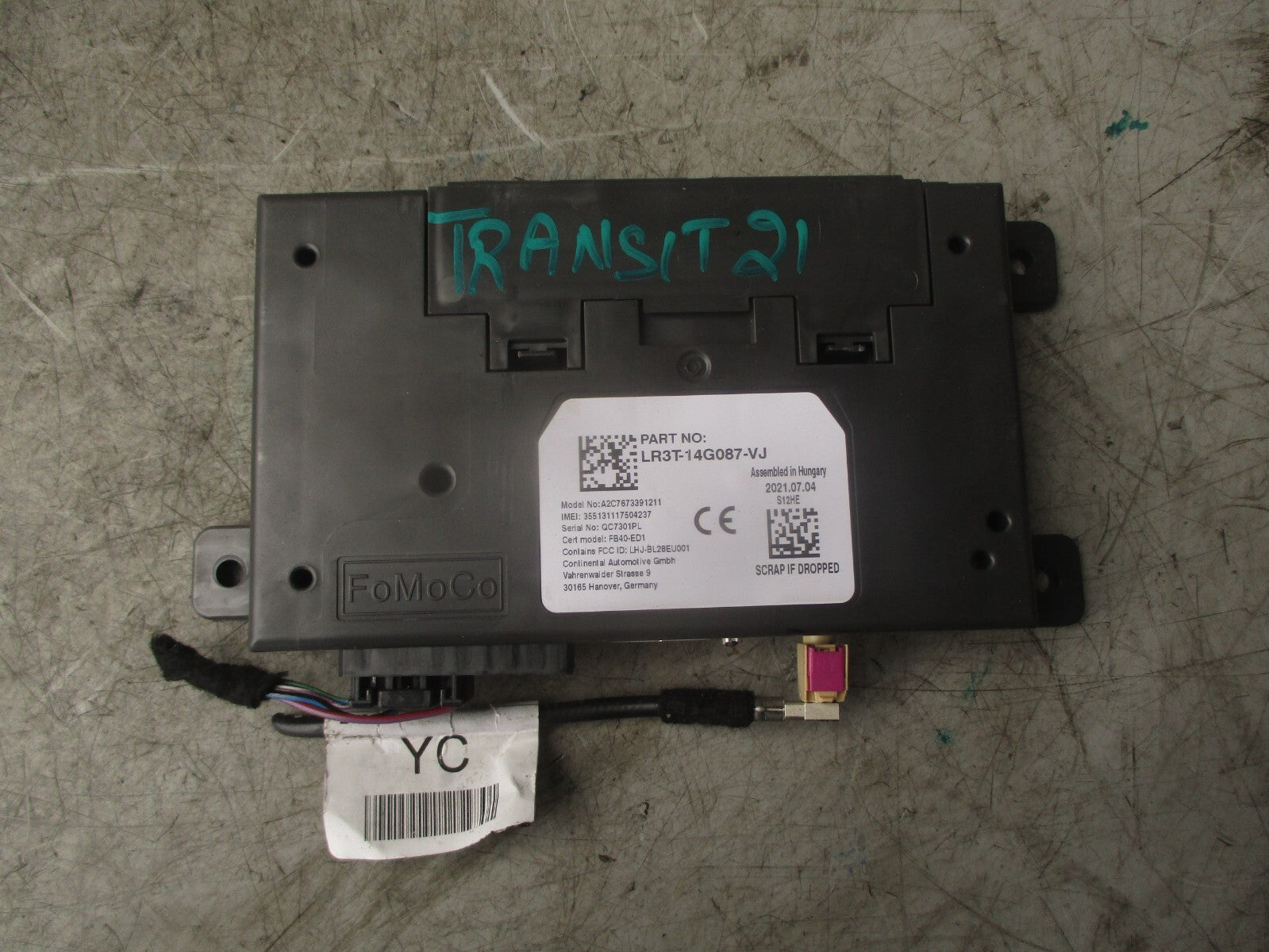 2021 FORD TRANSIT 350 MK8 BLUETOOTH CONTROL MODULE LR3T14G087VJ