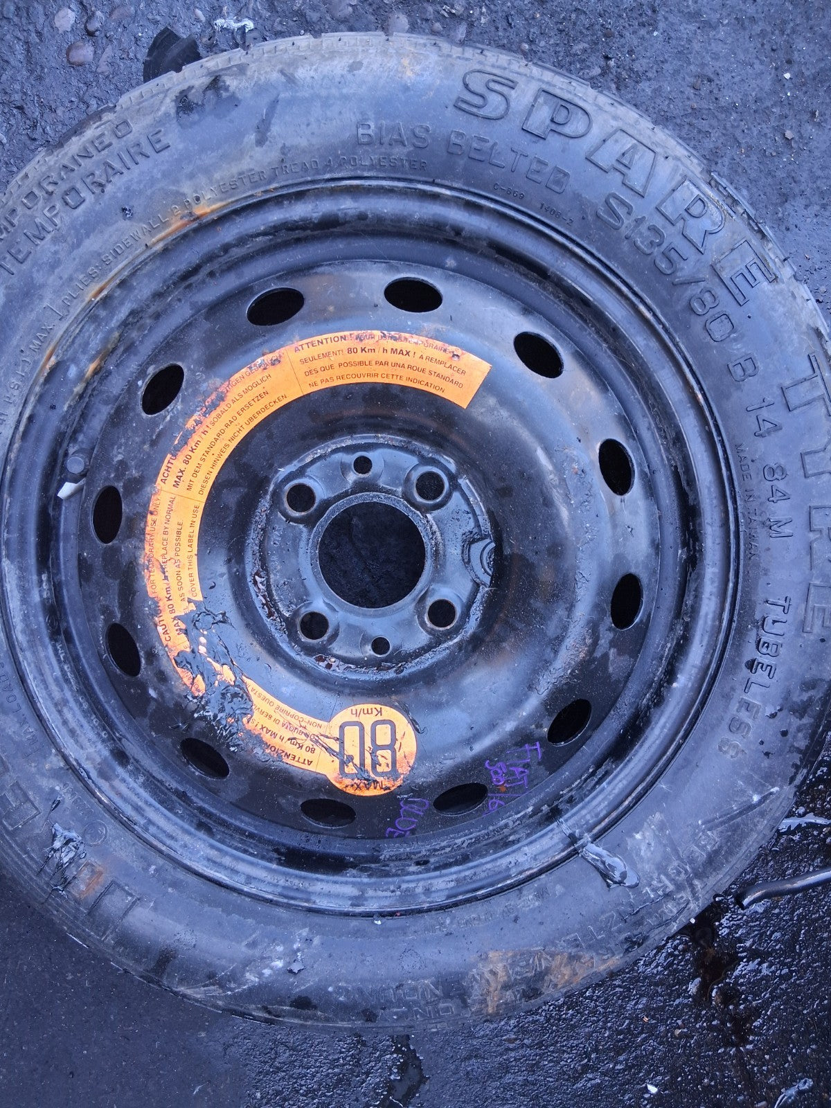 2010 FIAT 500 LOUNGE MK1 14 INCH SPACE SAVER STEEL WHEEL WITH TYRE 135/80R14