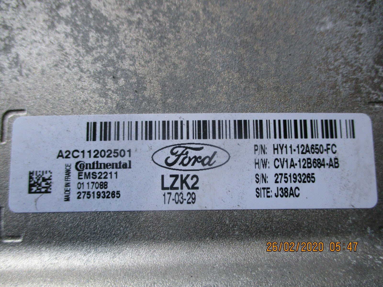 FORD B MAX 1.6 PETROL 2017 ENGINE CONTROL ECU MODULE UNIT HY11-12A650-FC LZK2