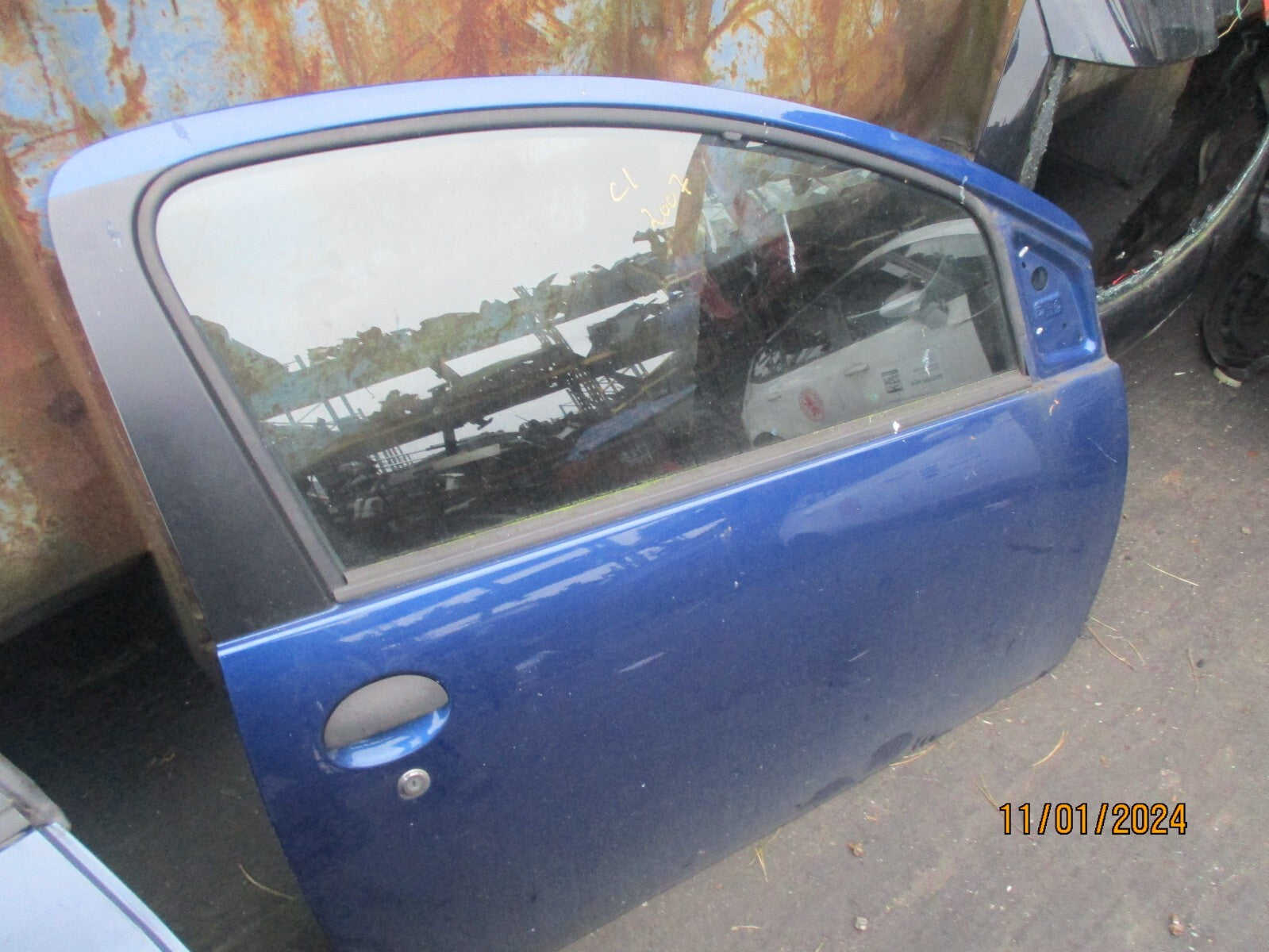 CITROEN C1  2007 3 DOOR OS DRIVER SIDE COMPLETE DOOR BLUE