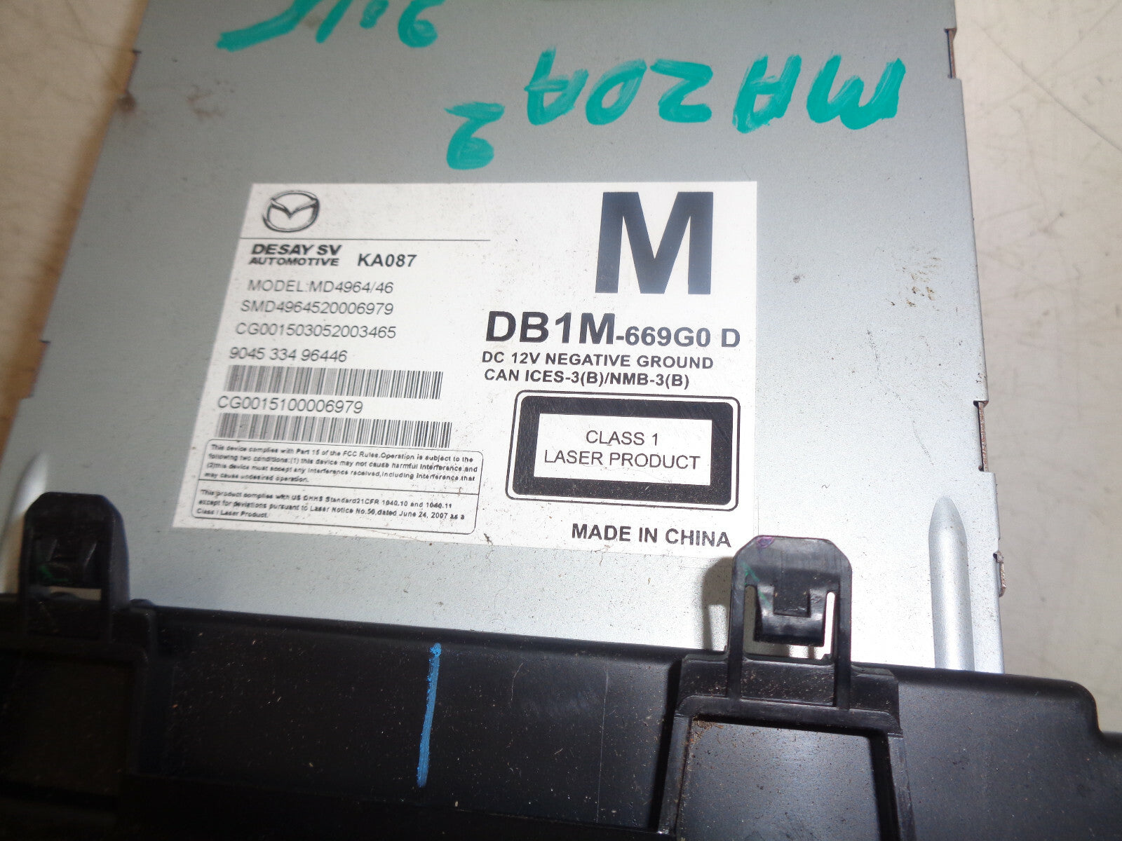 MAZDA 2 DJ MK3 2015 RADIO CD PLAYER HARD DRIVE DB1M669G0D