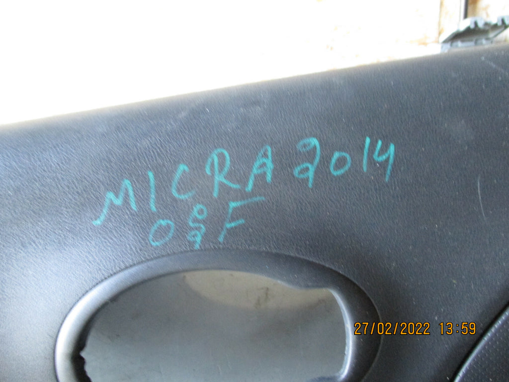 NISSAN MICRA 2014 MK4 K13 OSF FRONT DRIVER SIDE DOOR CARD 809101HB0A
