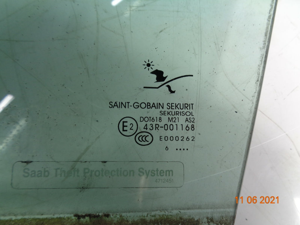 SAAB 93 9-3 CONVERTIBLE 2006 NSF PASSENGER SIDE FRONT WINDOW GLASS PANE