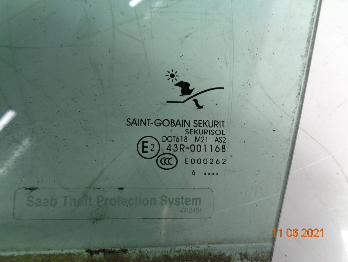 SAAB 93 9-3 CONVERTIBLE 2006 NSF PASSENGER SIDE FRONT WINDOW GLASS PANE