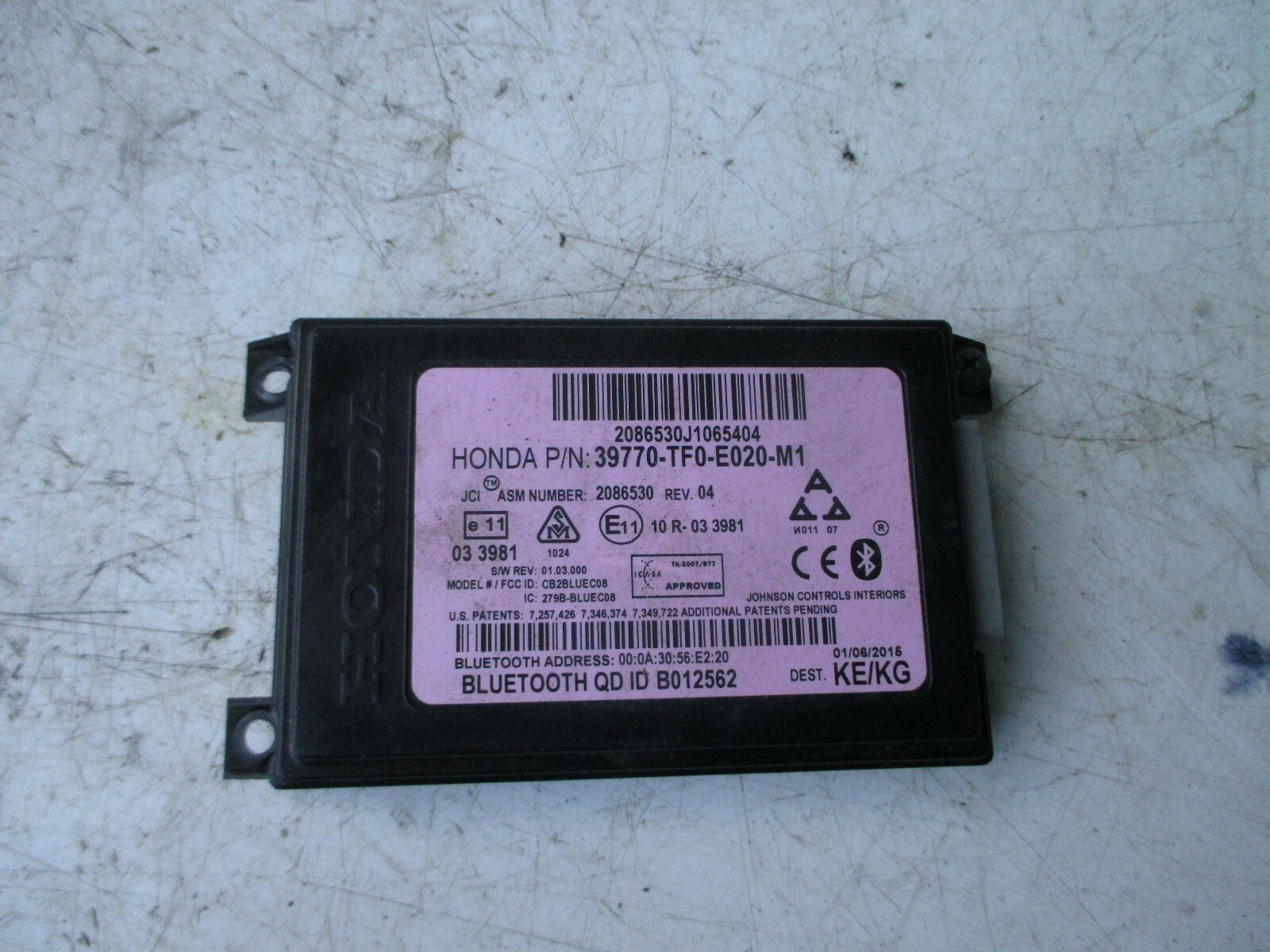 HONDA JAZZ MK3 2015 BLUETOOTH ECU PHONE CALL CONTROL MODULE 39770-TF0-E020-M1