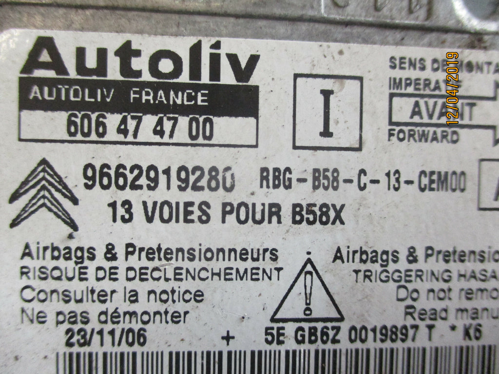 CITROEN C4 PICASSO 2007 AIRBAG CONTROL MODULE ECU 9662919280