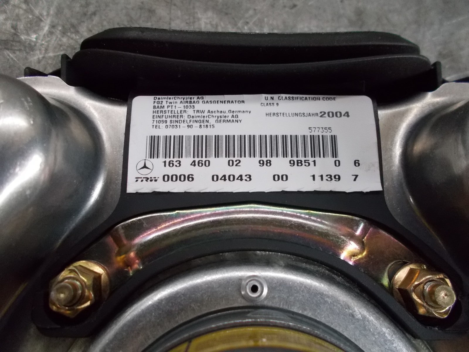 MERCEDES BENZ ML 2003 STEERING WHEEL AIRBAG 16346002989