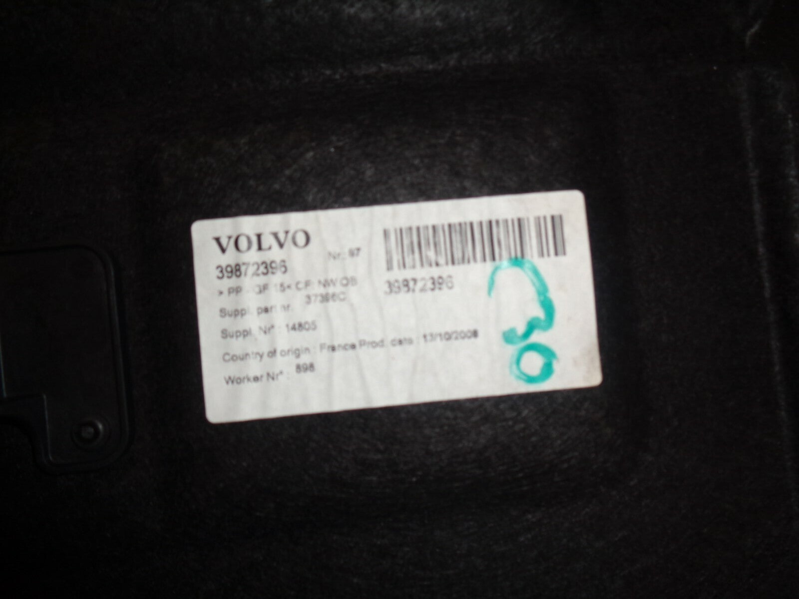 VOLVO C30 2007-2015 BOOT FLOOR LINER CARPET BOARD PANEL