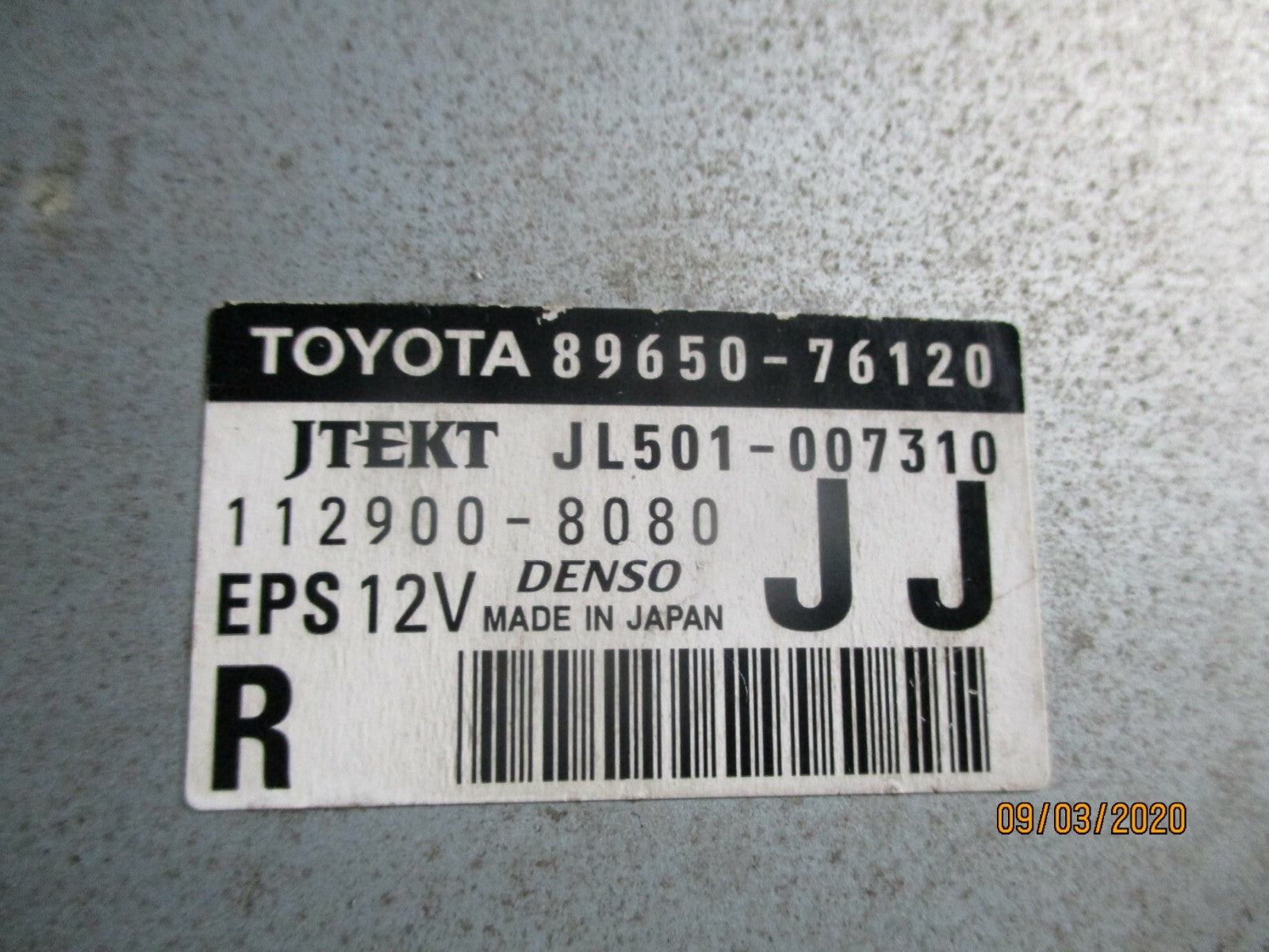 LEXUS CT 200h 2015 POWER STEERING COLUMN ECU MODULE 89650-76120 JL501-007310