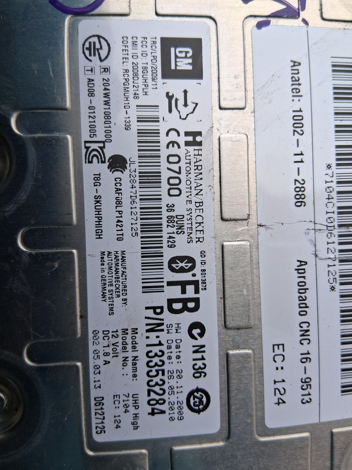 VAUXHALL ASTRA J 2013 BLUETOOTH CONTROL MODULE 13353284
