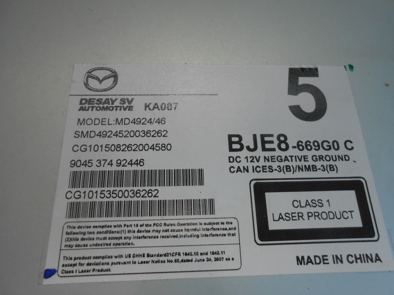 MAZDA 3 BM (MK3) 2013 - 2016 SAT NAV CD UNIT MODULE NO DISC BJE8 669G0 C