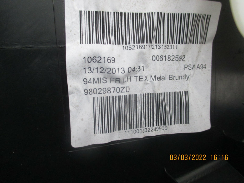 PEUGEOT 2008 2014 5DR NSF PASSENGER SIDE FRONT DOOR CARD 98029870ZD