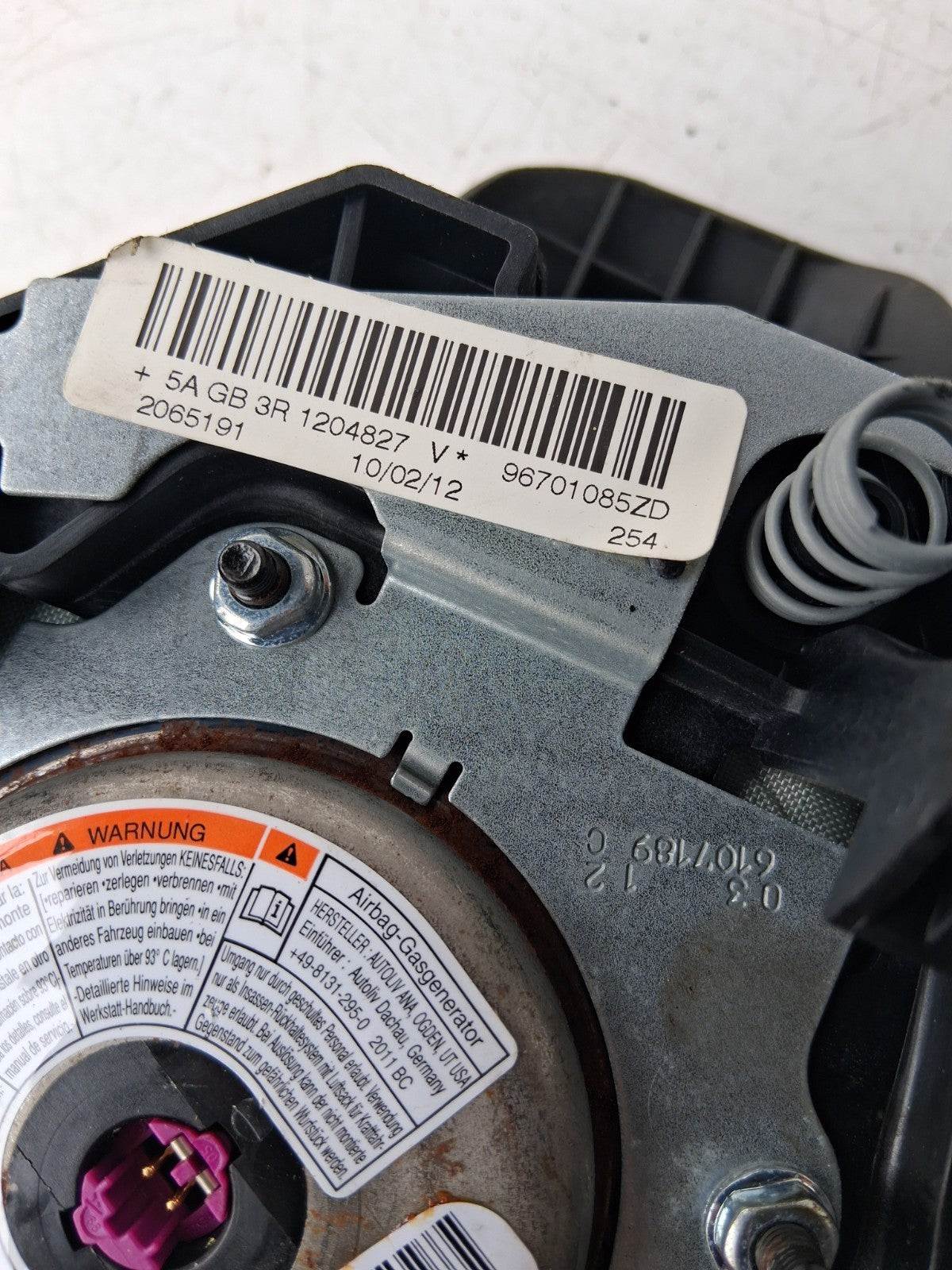 2012 PEUGEOT 207 STEERING WHEEL AIRBAG 96701085ZD
