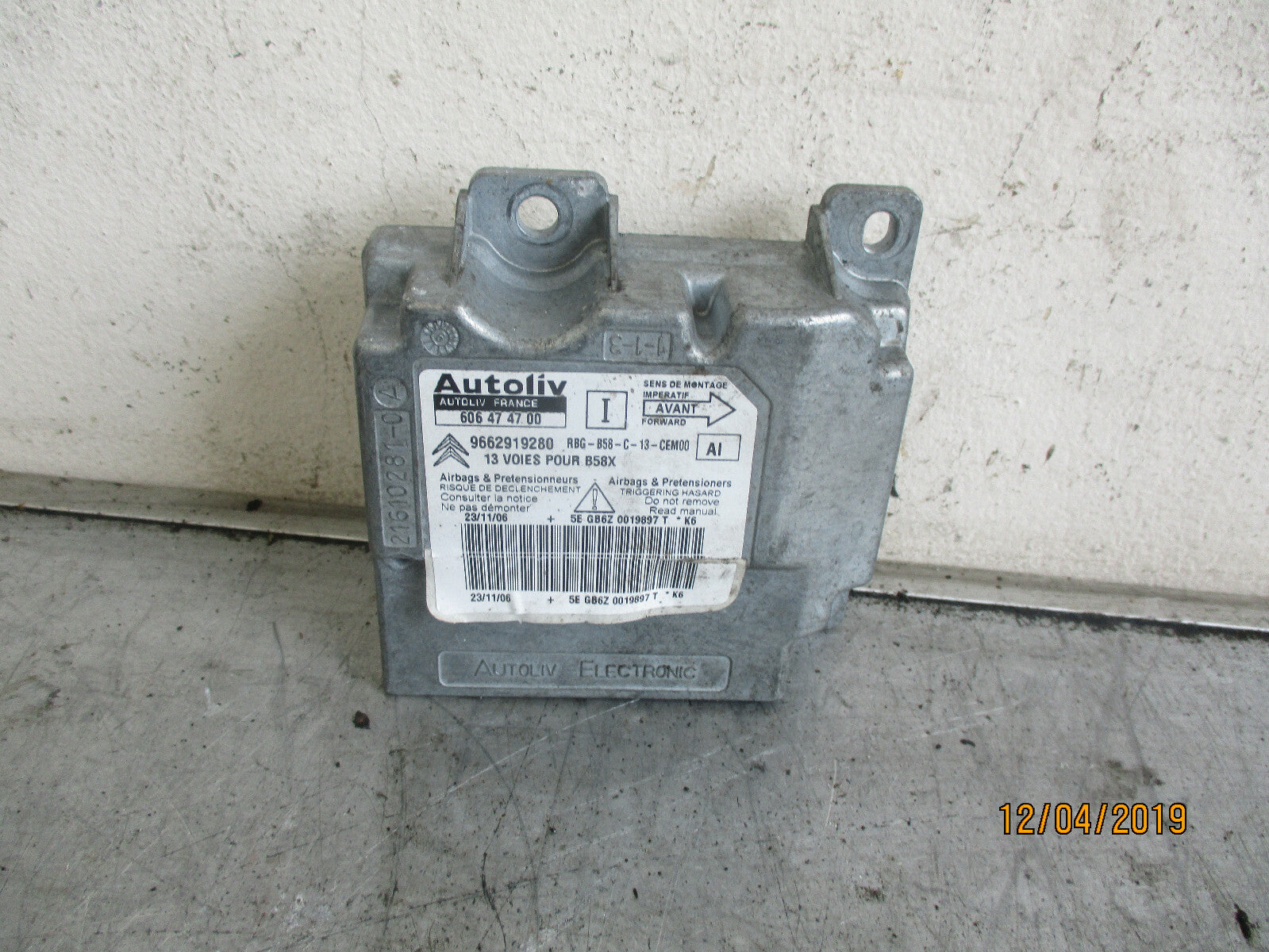 CITROEN C4 PICASSO 2007 AIRBAG CONTROL MODULE ECU 9662919280