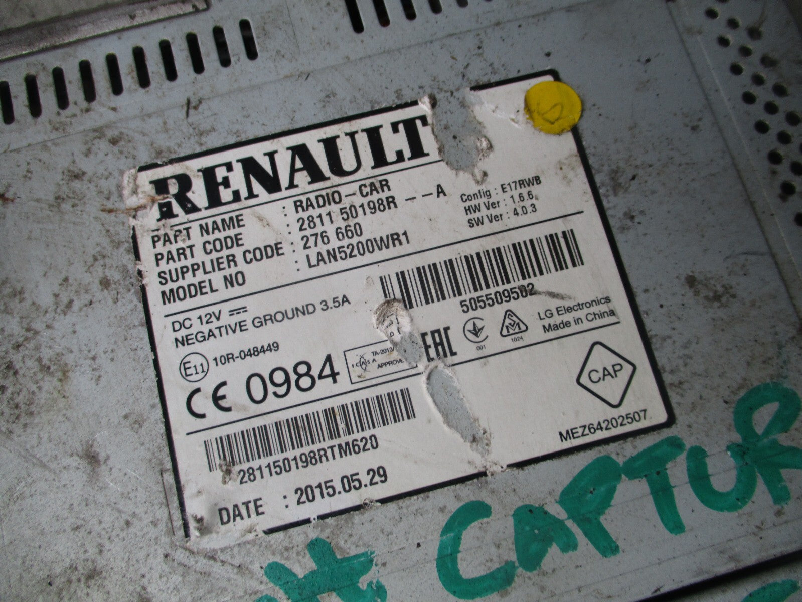 2015 RENAULT TRAFIC X82 VIVARO CAPTUR DISPLAY SCREEN MULTIMEDIA 281150198R