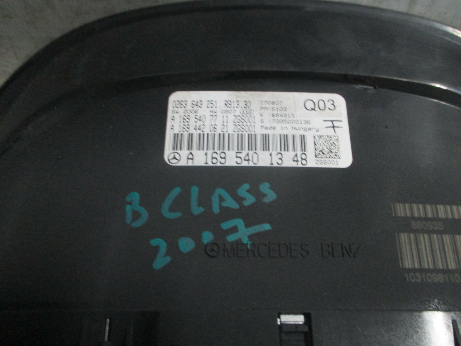 MERCEDES B CLASS W245 2007 MANUAL SPEEDOMETER INSTRUMENT CLUSTER A1695401348