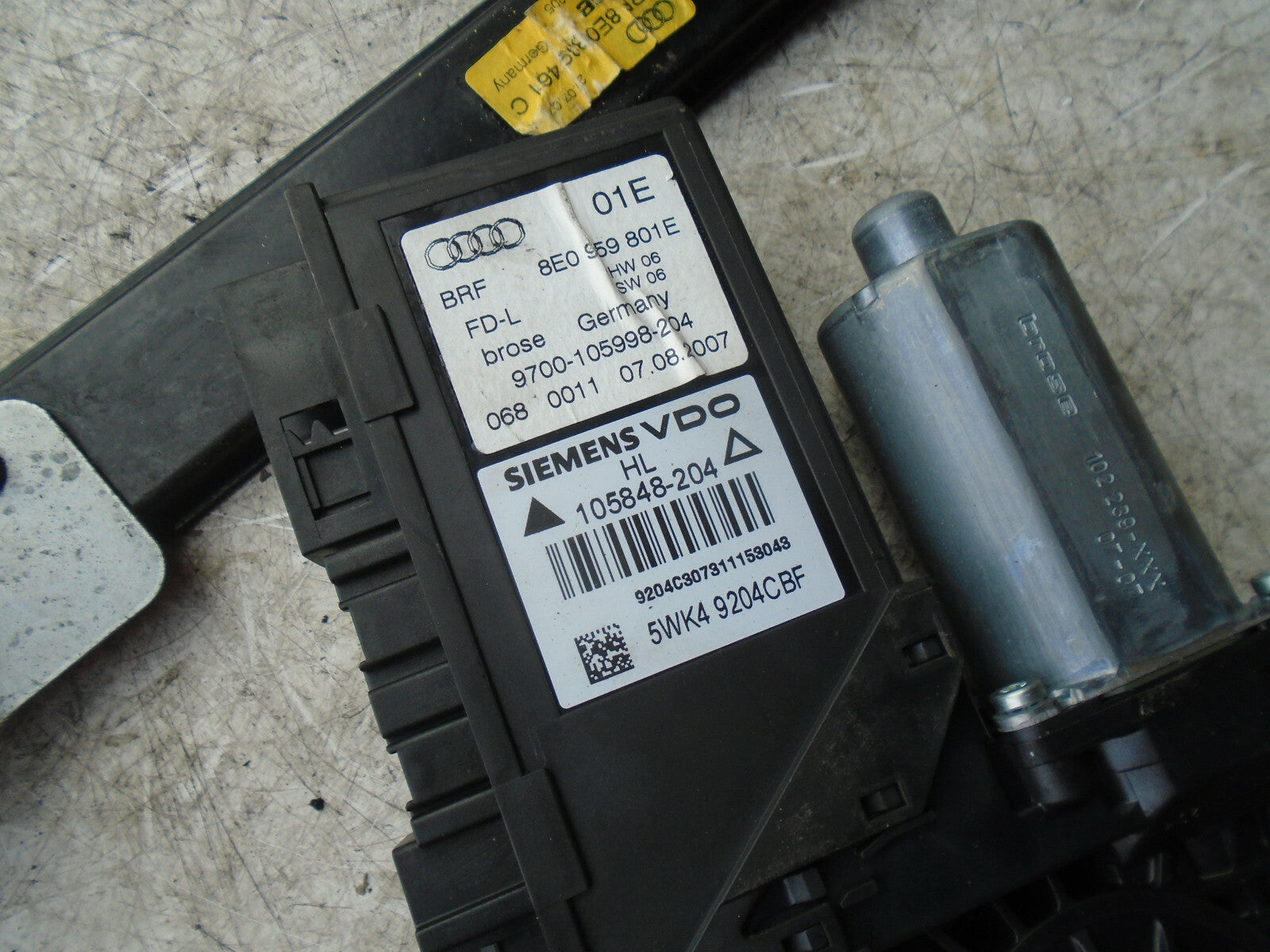 AUDI A4 2007 B7 NSR PASSENGER REAR ELECTRIC WINDOW MOTOR REGULATOR 8E2959801E