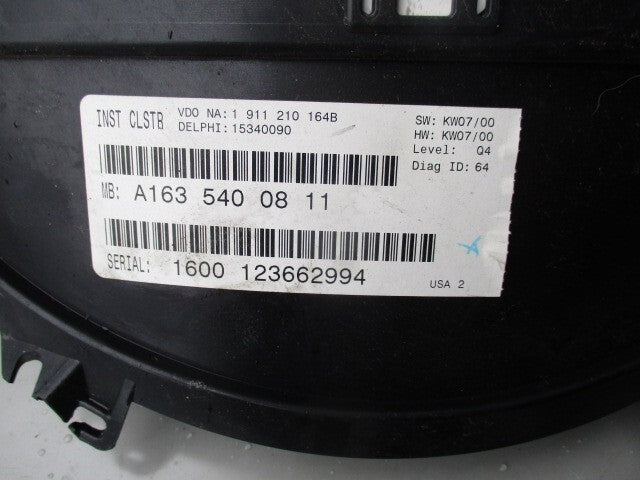 MERCEDES BENZ ML W163 2000 PETROL SPEEDO SPEEDOMETER CLUSTER A1635400811