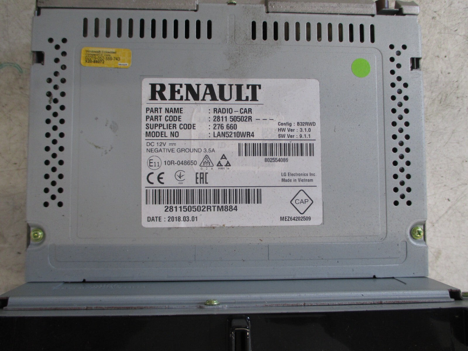 RENAULT CLIO MK4 SAT NAV NAVIGATION DISPLAY SCREEN UNIT 281150502R