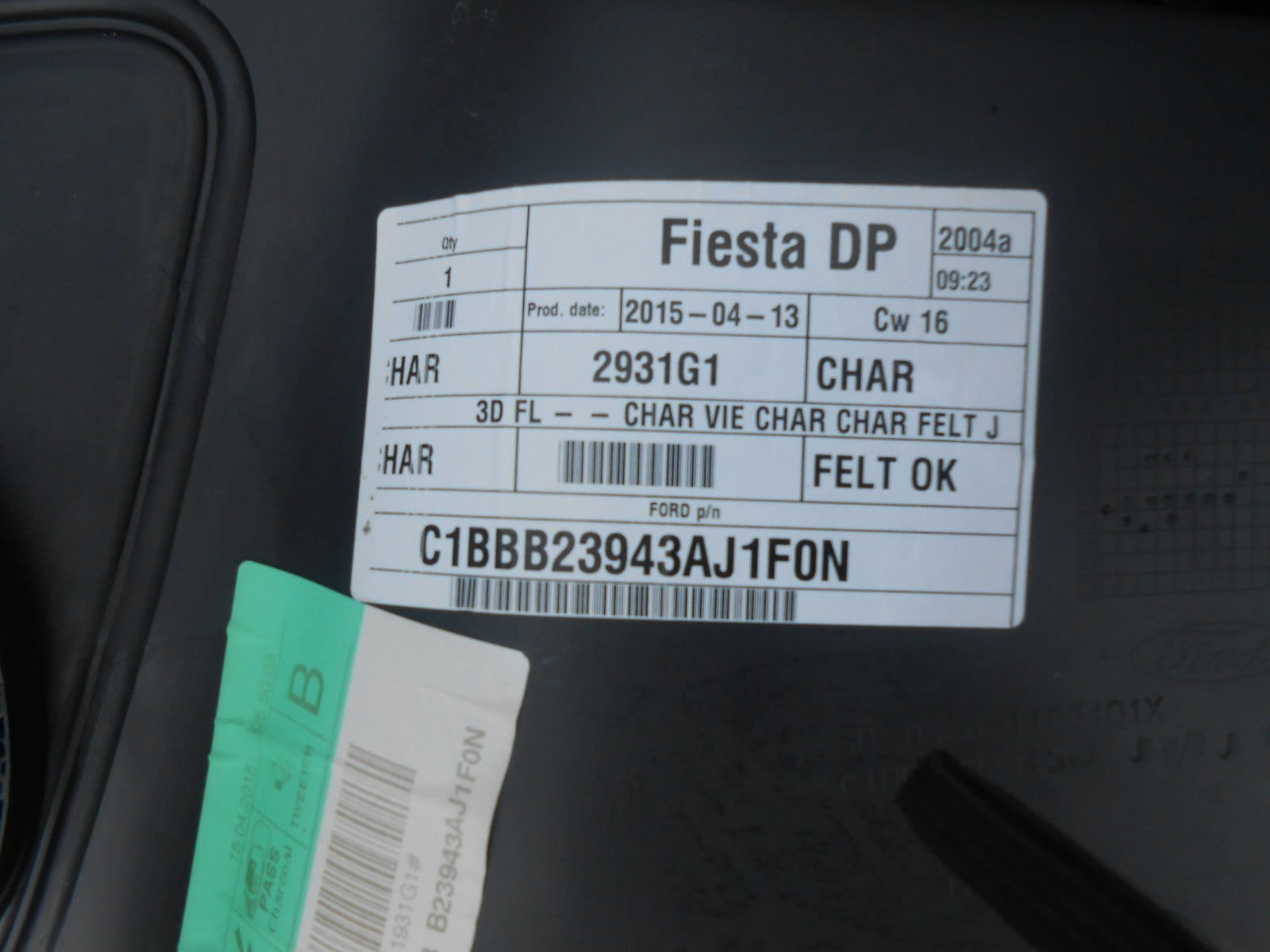 FORD FIESTA MK7 2009 3 DOOR NS PASSENGER SIDE INTERIOR DOOR CARD C1BBB23943AJ