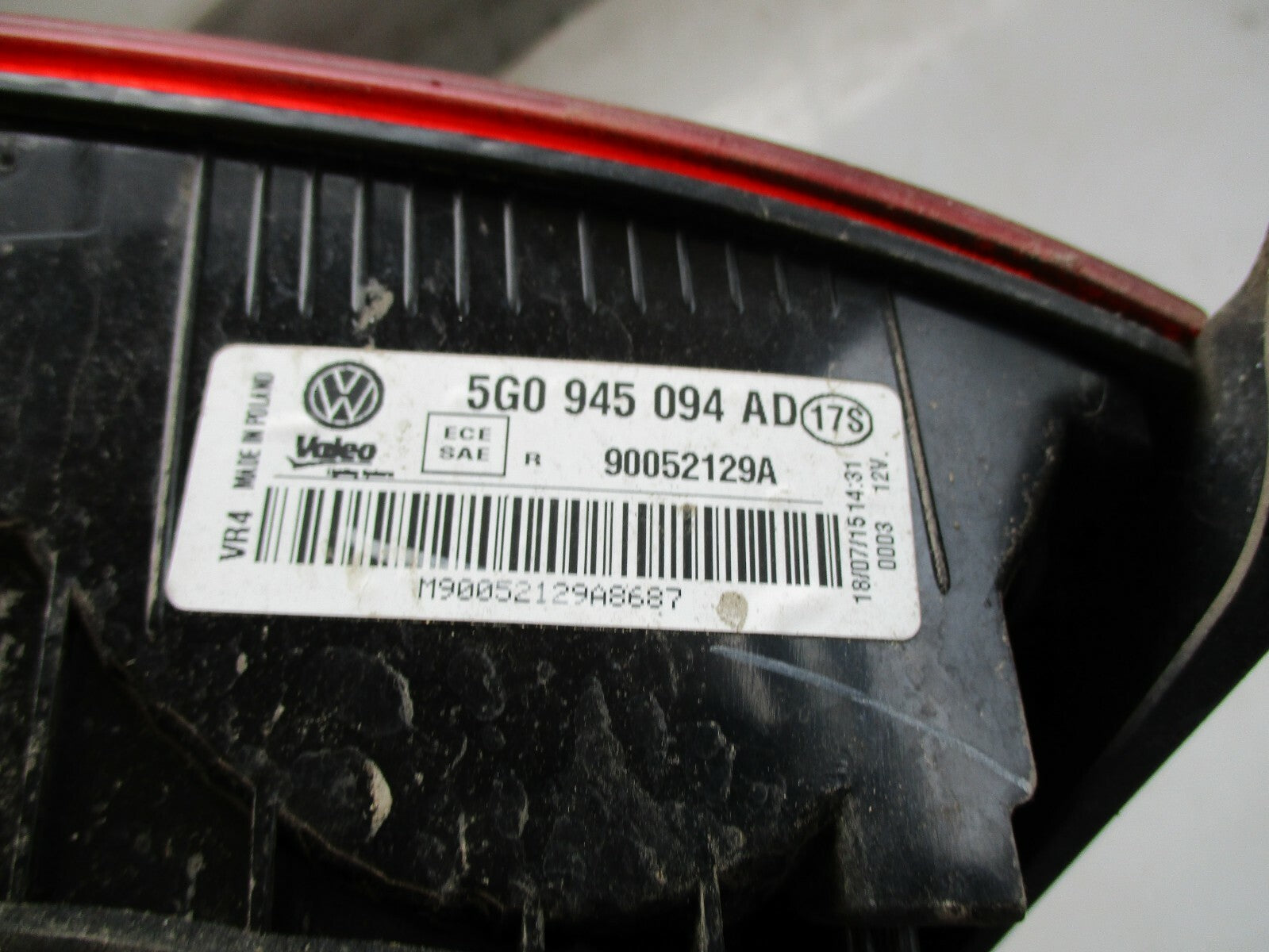 VW VOLKSWAGEN GOLF MK7 5G OSR DRIVER  SIDE INNER REAR LIGHT 5G0945094AD