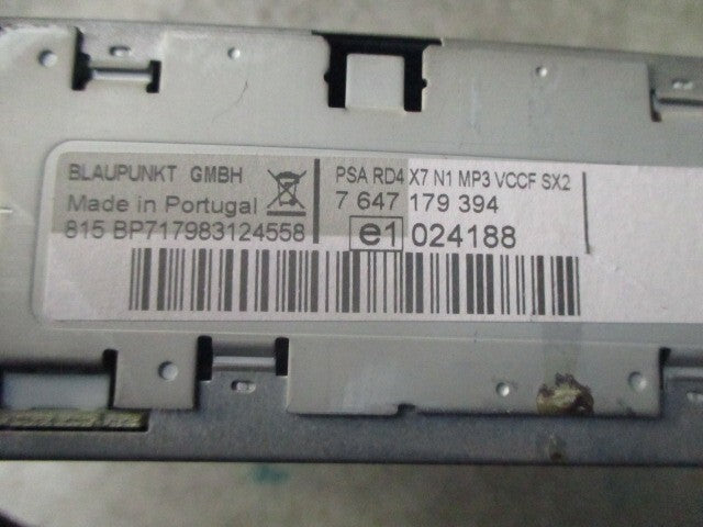 2009 PEUGEOT PARTNER MK2 CD RADIO CONTROL HEAD UNIT 7647179394