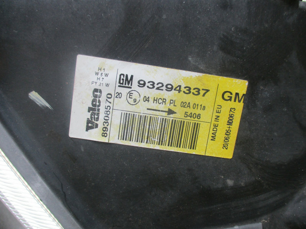VAUXHALL MERIVA A (MK1) 2003-2010 NS PASSENGER SIDE HEADLIGHT 93294337 NEAR SIDE