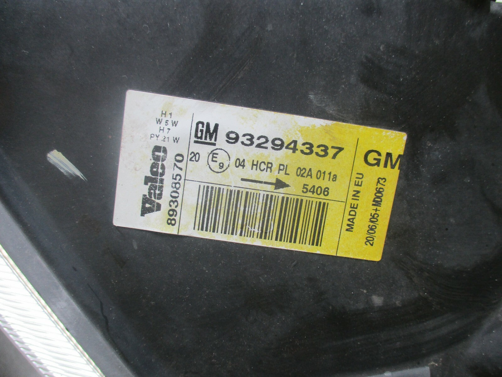 VAUXHALL MERIVA A (MK1) 2003-2010 NS PASSENGER SIDE HEADLIGHT 93294337 NEAR SIDE