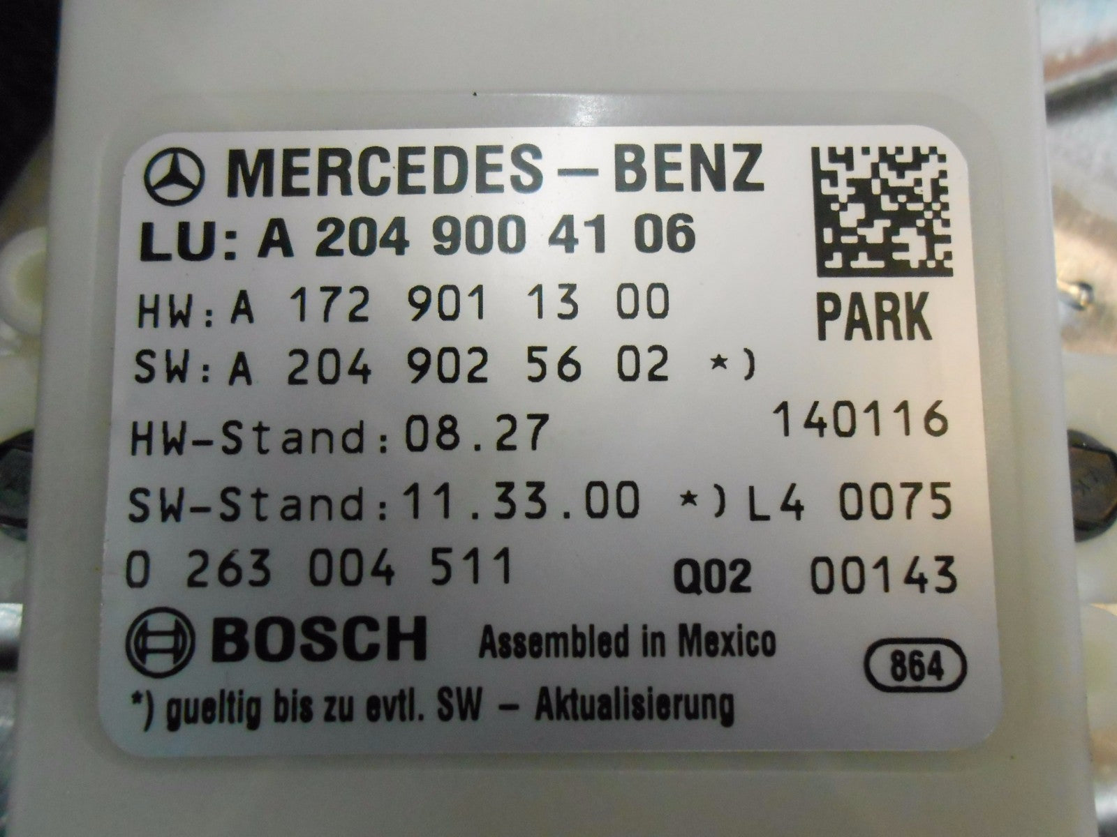 MERCEDES C CLASS S204 2013 NS PASSNEGER SIDE FLOOR PANEL & PDC PARKING ECU
