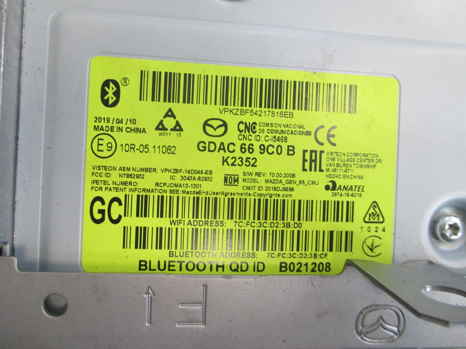 MAZDA 3 MAZDA 6 2021 BLUETOOTH ECU MODULE UNIT GDAC669C0B