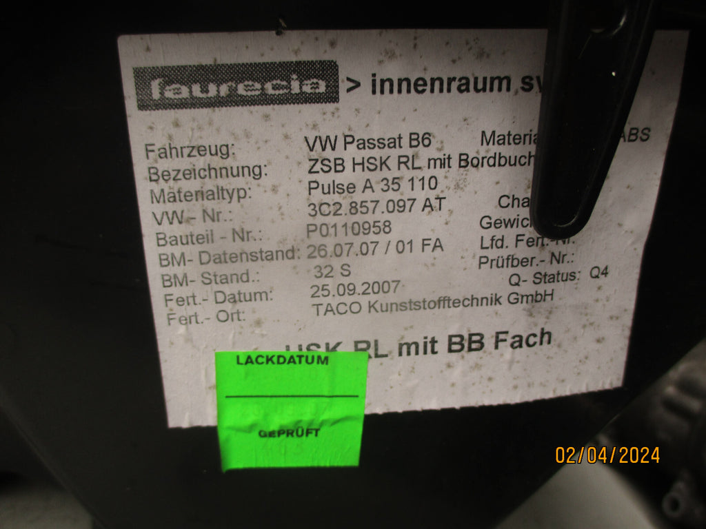 2008 VOLKSWAGEN PASSAT GLOVE BOX STORAGE COMPARTMENT 3C2857114