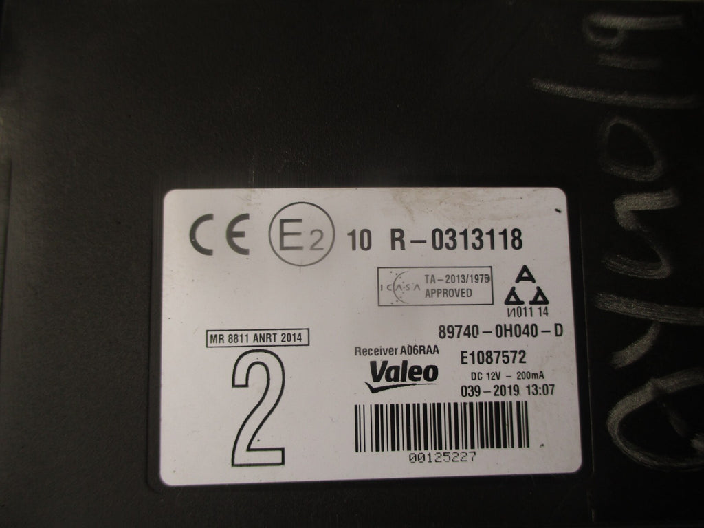 2019 TOYOTA AYGO 1.0 PETROL CENTRAL LOCKING MODULE UNIT 10R0313118