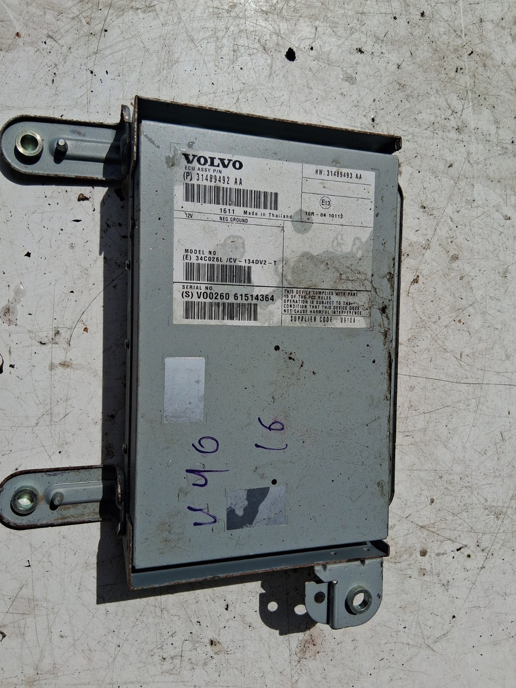 2016 VOLVO V40 AMPLIFIER CONTROL MODULE 31489492