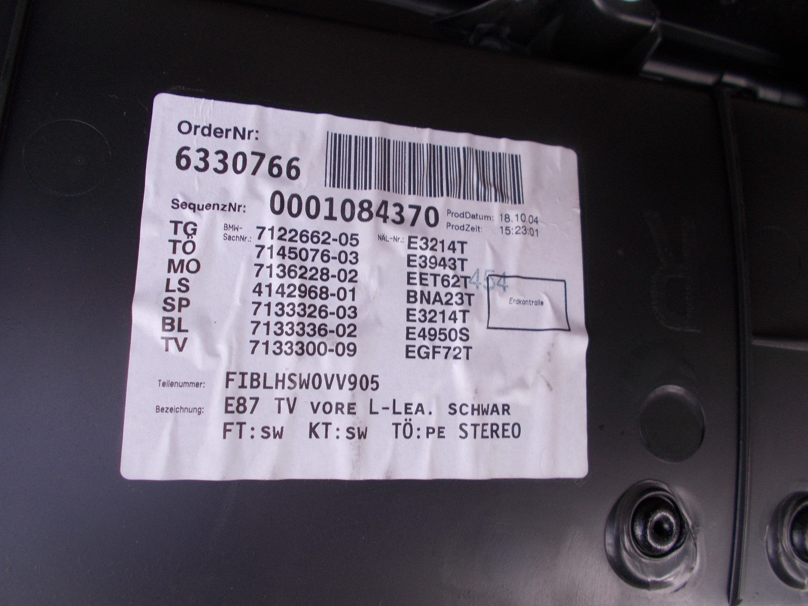 BMW 1 SERIES E87 2004 OSF DRIVER SIDE FRONT DOOR CARD LEATHER
