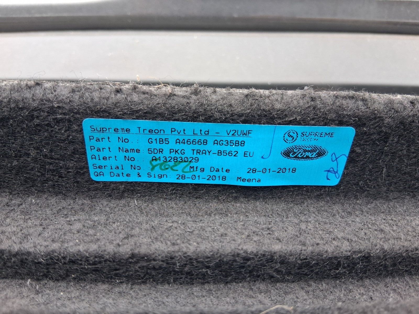 2018 FORD KA + PLUS MK3 HATCH REAR LOAD COVER PARCEL SHELF G1B5A46668AG