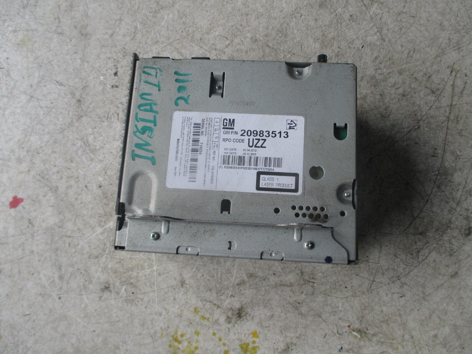 VAUXHALL INSIGNIA 2011 CD PLAYER STEREO HEAD UNIT 20983513
