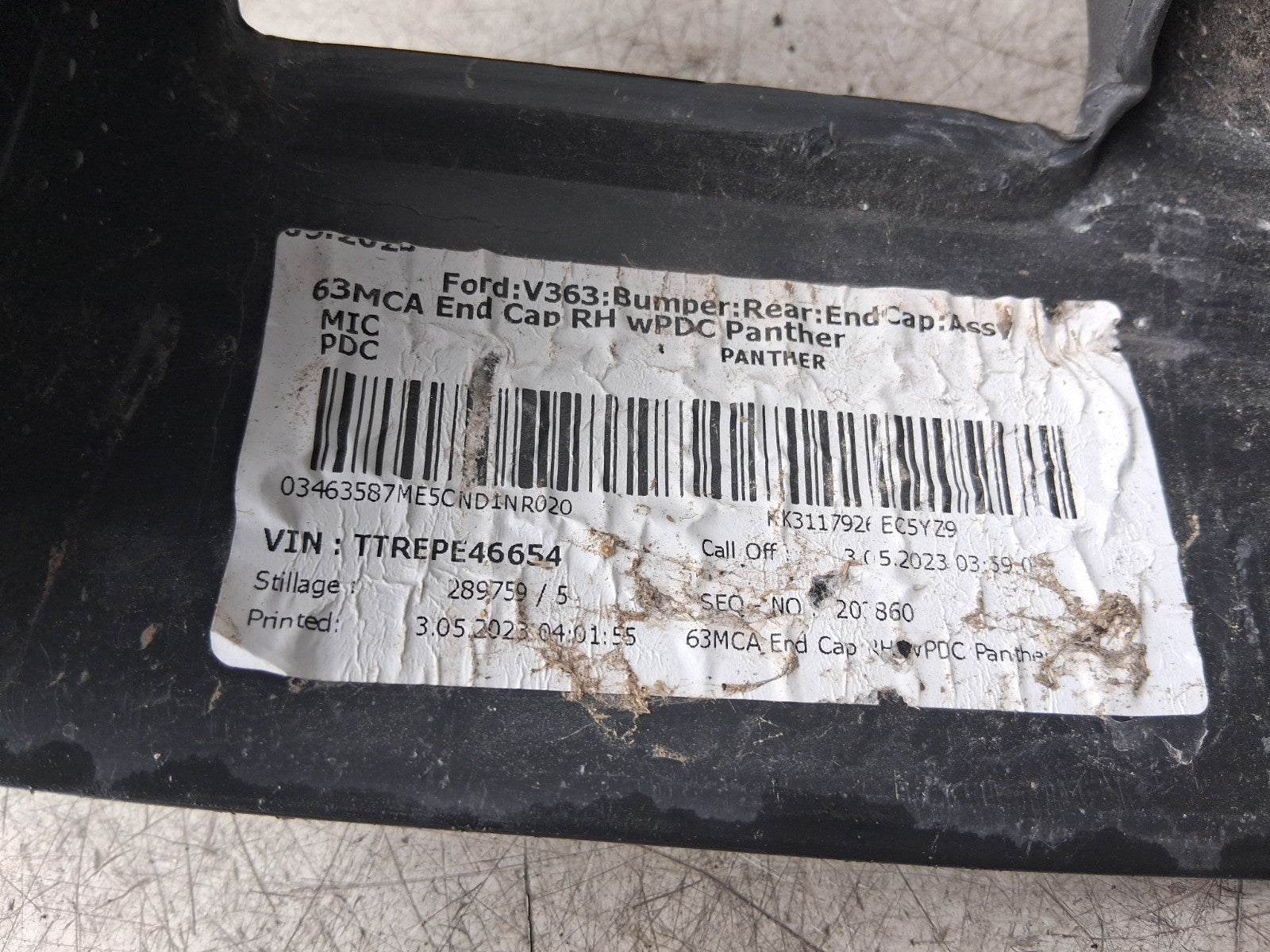 2023 FORD TRANSIT 350 MK8 OSR DRIVER SIDE REAR RIGHT BUMPER END KK3117926
