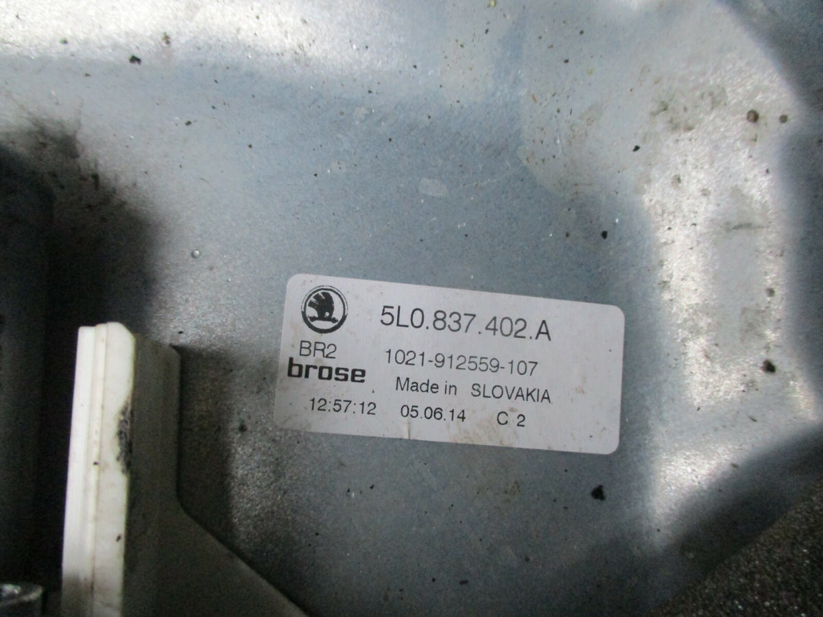 SKODA YETI 5L 2014 OSF DRIVER SIDE FRONT WINDOW REGULATOR MECH MOTOR 5l0837402A