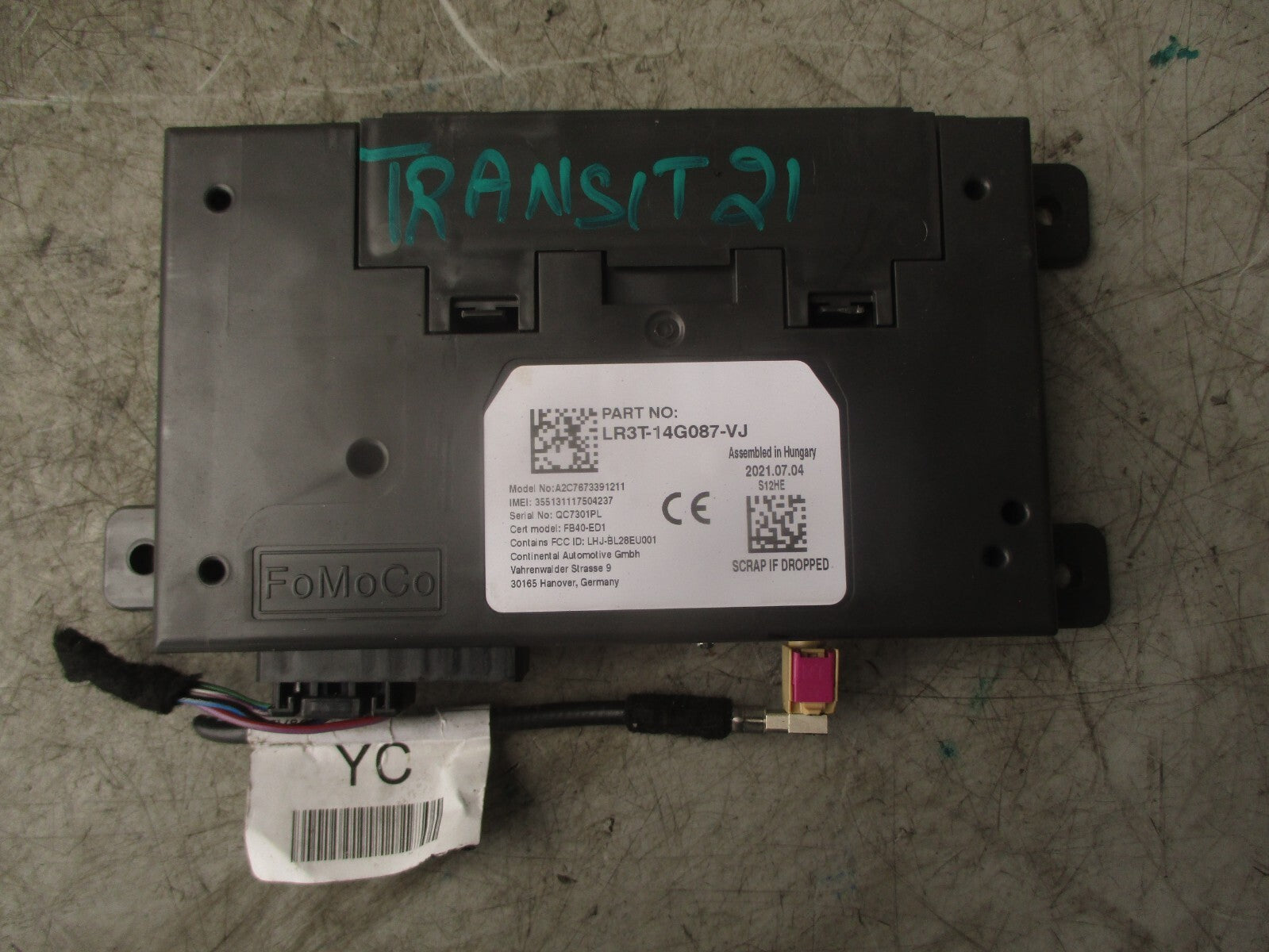 2021 FORD TRANSIT 350 MK8 BLUETOOTH CONTROL MODULE LR3T14G087VJ