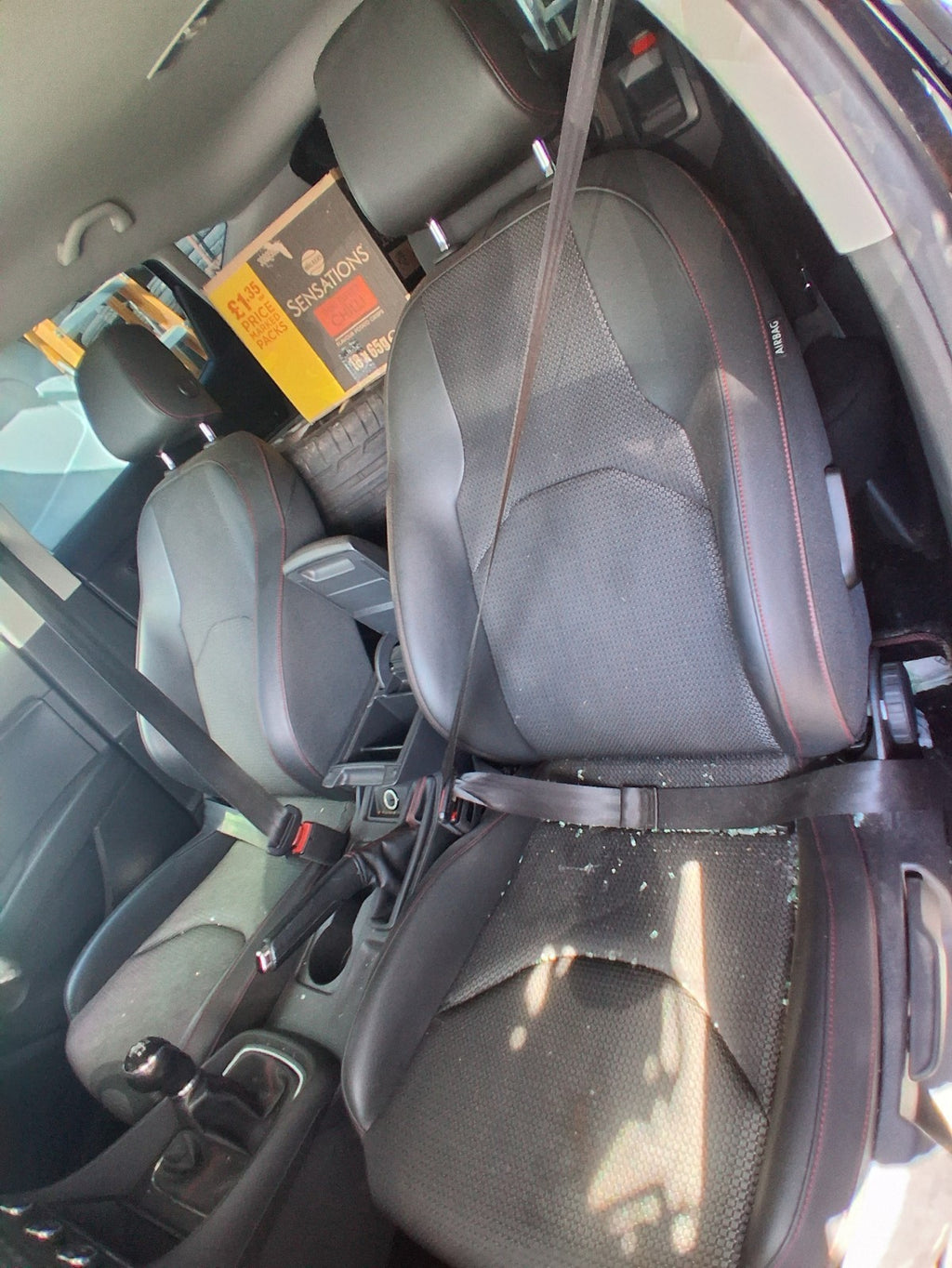 2015 SEAT LEON FR MK3 NS PASSENGER FRONT COMPLETE SEAT HALF LEATHER RED STITCHES