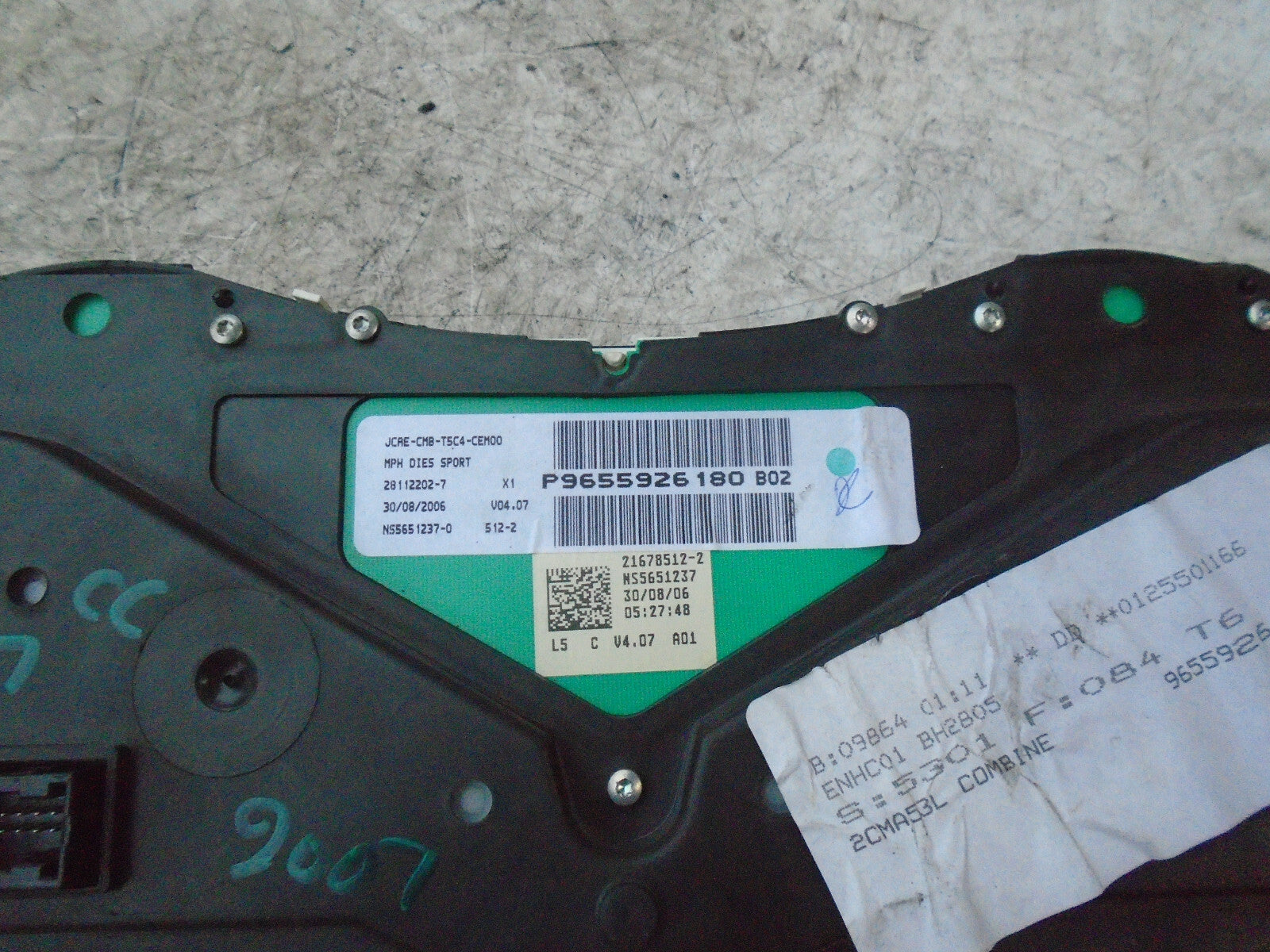 PEUGEOT 307 CC 2007 1.4 1.6 2.0 HDI SPEEDOMETER INSTRUMENT CLUSTER 9655926180