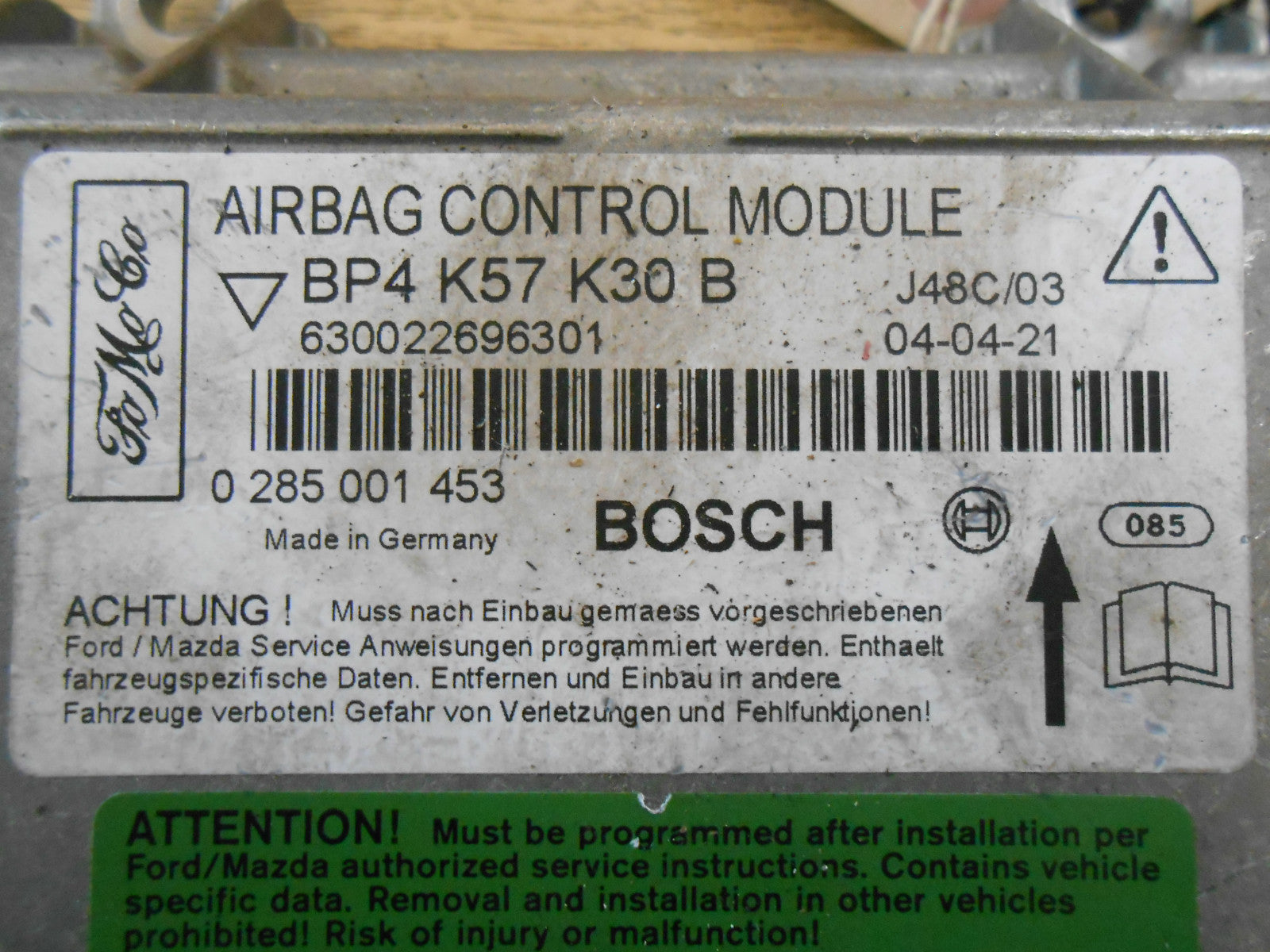 MAZDA 3 MPS 2007 SAFETY BAG CONTROL ECU MODULE BOSCH 0285001453 0 285 001 453