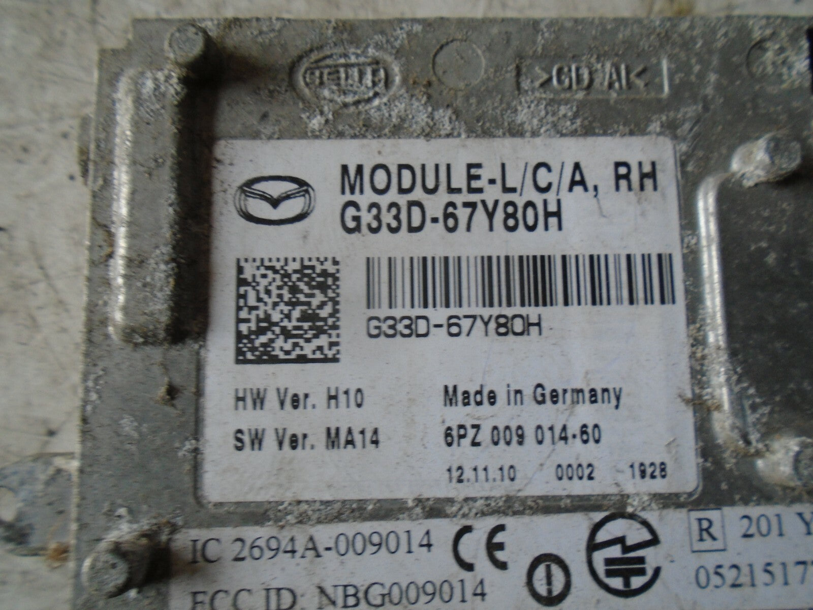MAZDA 6 2011 MK2 OSR REAR DRIVER SIDE BLIND SPOT CONTROL MODULE G33D67Y80